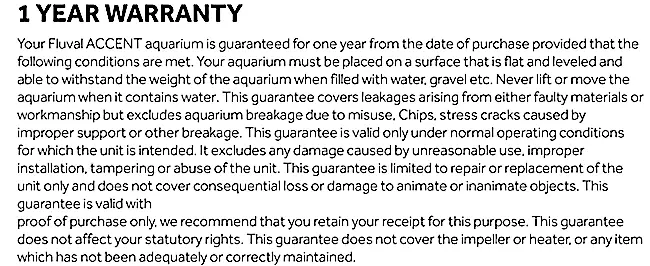 Fluval Accent Warranty