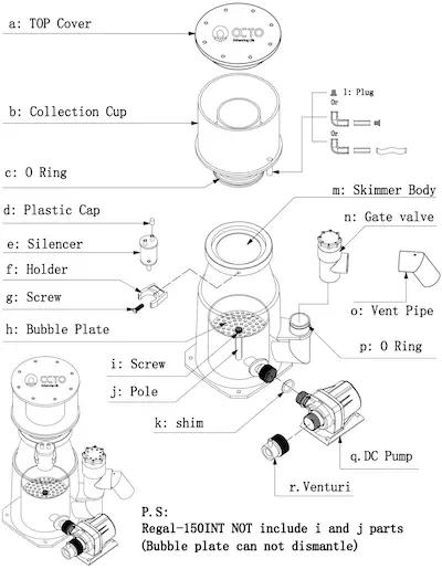 Reef Octopus Regal 150 Internal protein skimmer assembly